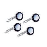 4-pc Sterling Silver MOP Stud Set W/Onyx Trim